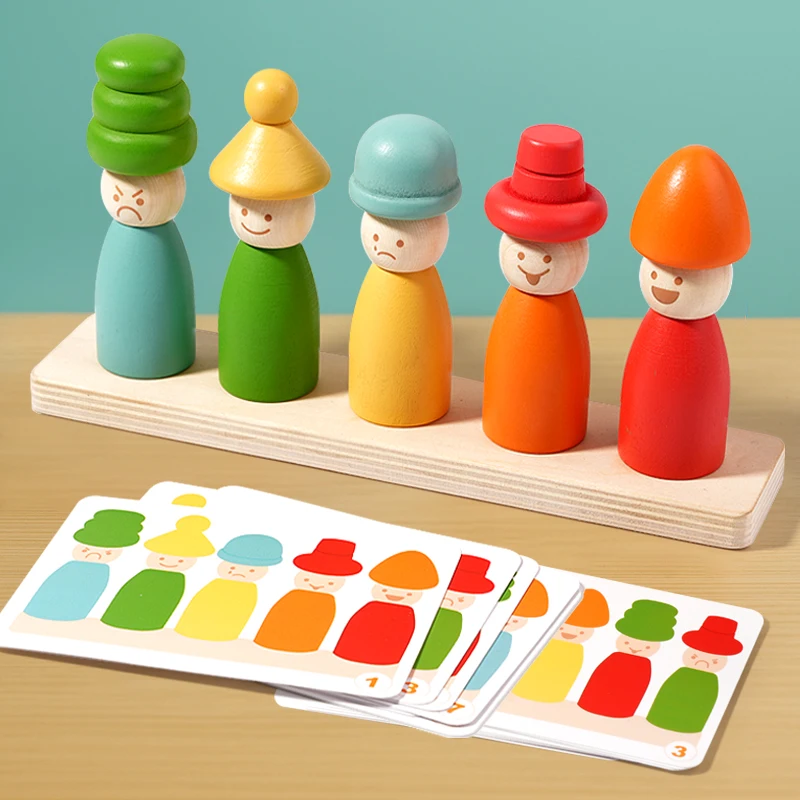 

Color Sorting Toys Montessoris Wooden Early Learning Toys Fine Motor Skills Puppet Hat Face Match Creative Stacking Toys For Kid
