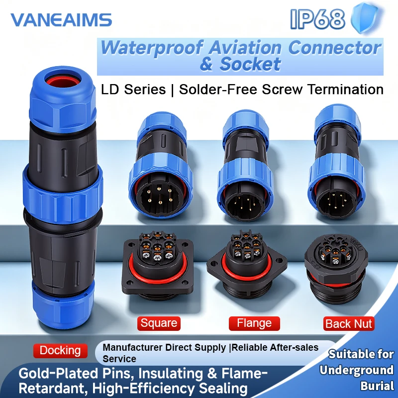 5PCS IP68 Waterproof Connector LD12/16/20 Male Plug Female Socket 2 3 4 5 6 7 Pin Solder‑free Aviation Electrical Cable Connect