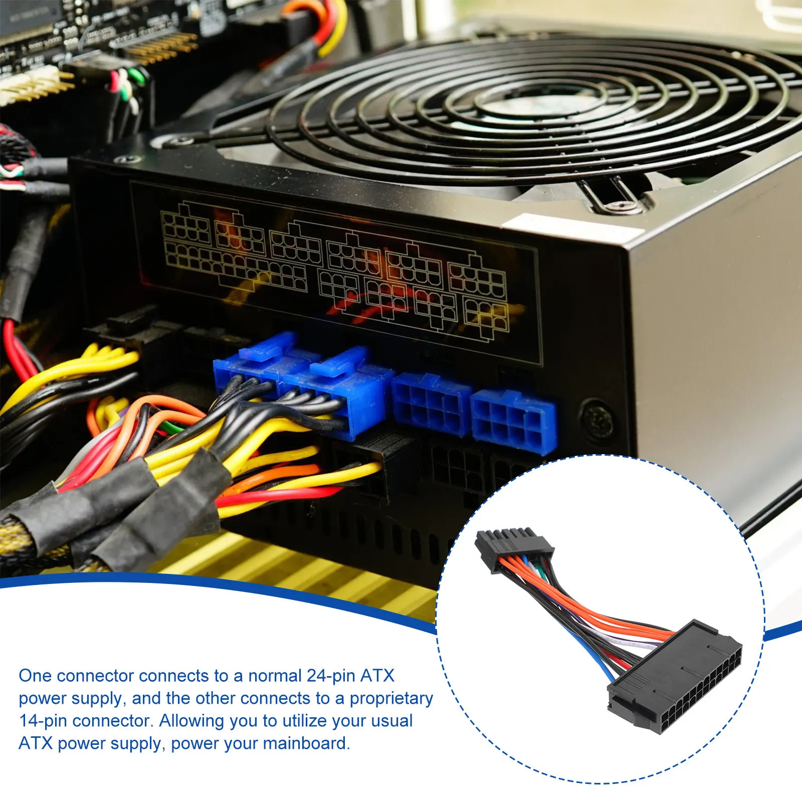 24-Pin to 14-Pin ATX Power Supply Cable – High-Durability Copper Replacement Adapter for Motherboard