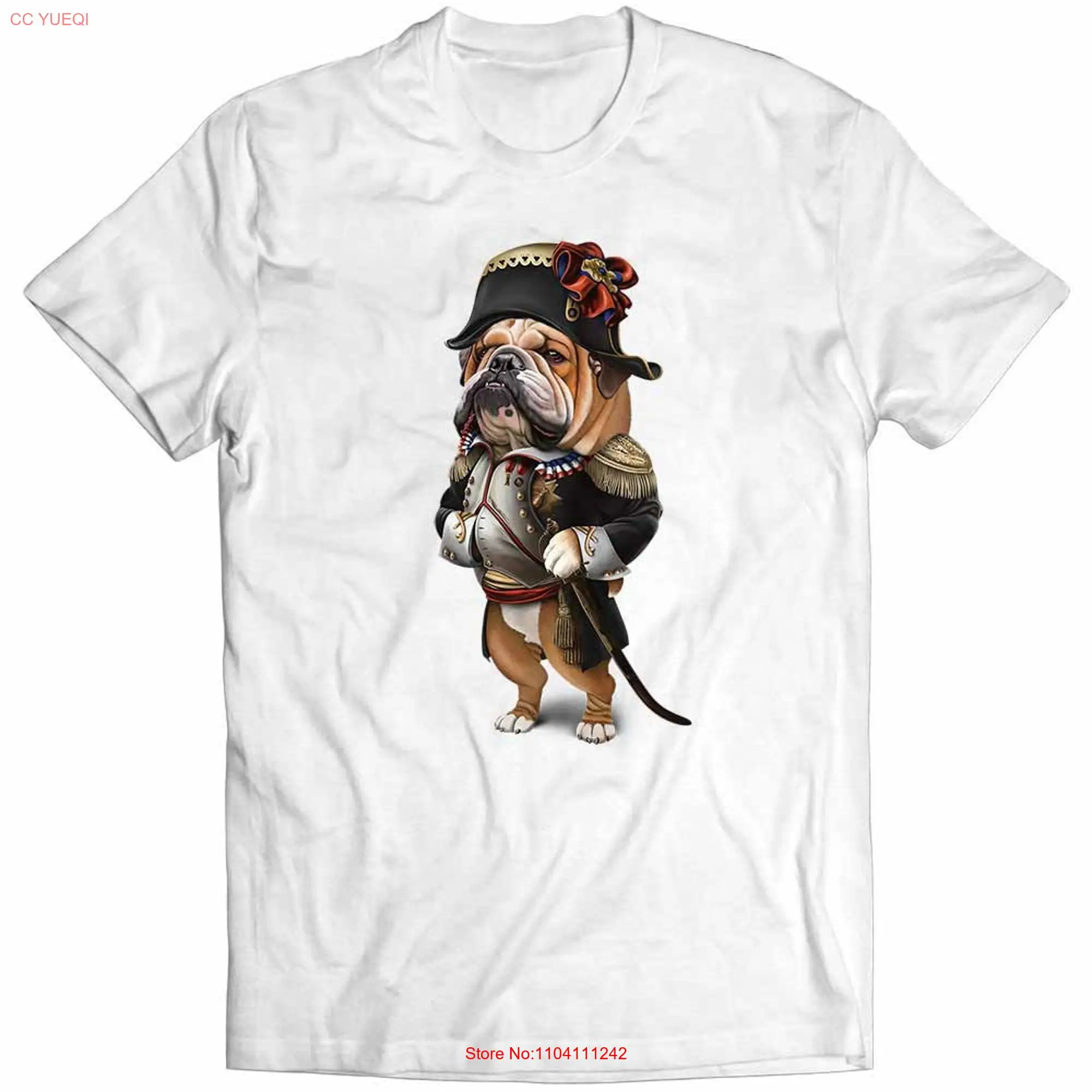 Bull Dog as Napoleon Bonaparte of France  Boys and Girls Youth T Shirt PrintStarT long or short sleeves