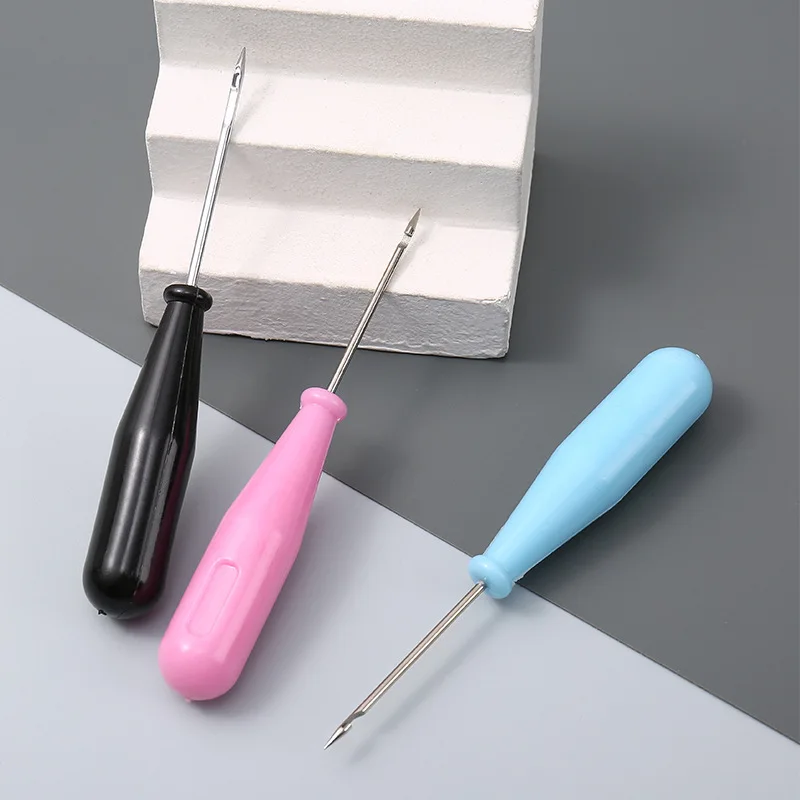 Plastic Handle Straight Hook Round Hole Awl Shoe Repair Punch Tools DIY Leather Craft Sewing Punching Needle Making Accessories