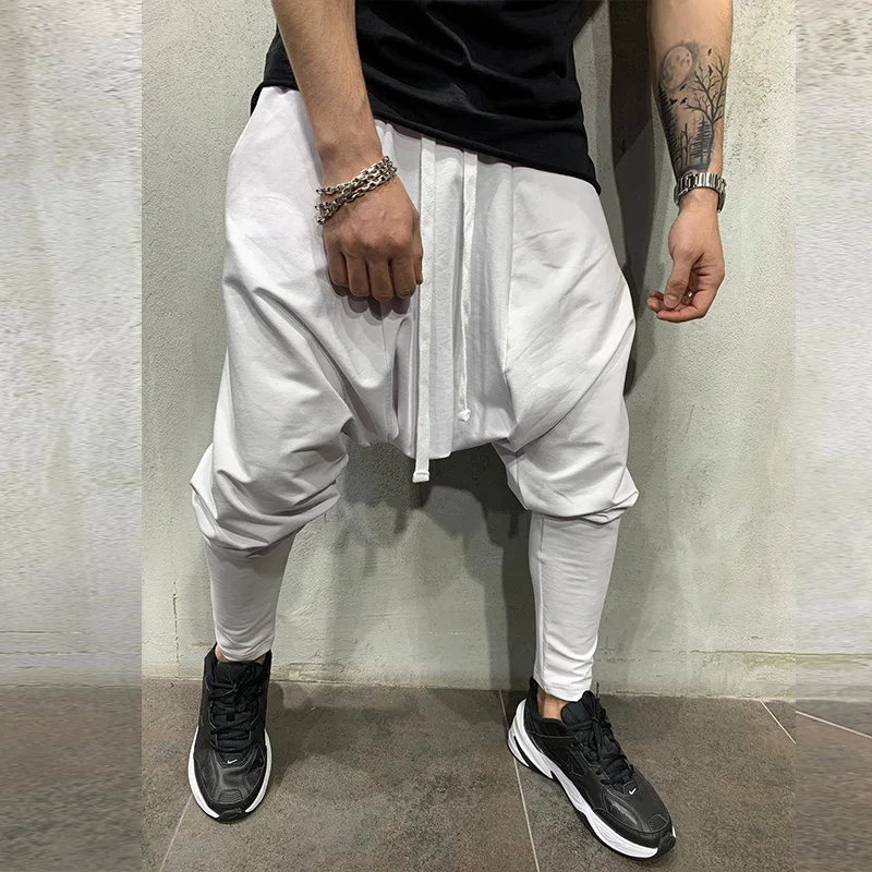 Men's Pants New Hip-hop Trend Trousers Loose Solid Color Small Feet Streetwear Sports Casual Harem Pants Full Length Trousers