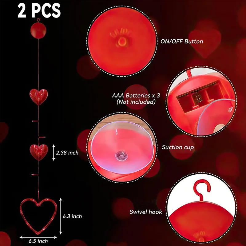 CupLight de succión para el Día de San Valentín, decoración de ventana de vidrio interior, cadena de luz pequeña, luz de amor para Familia, conjunto de aniversario de boda