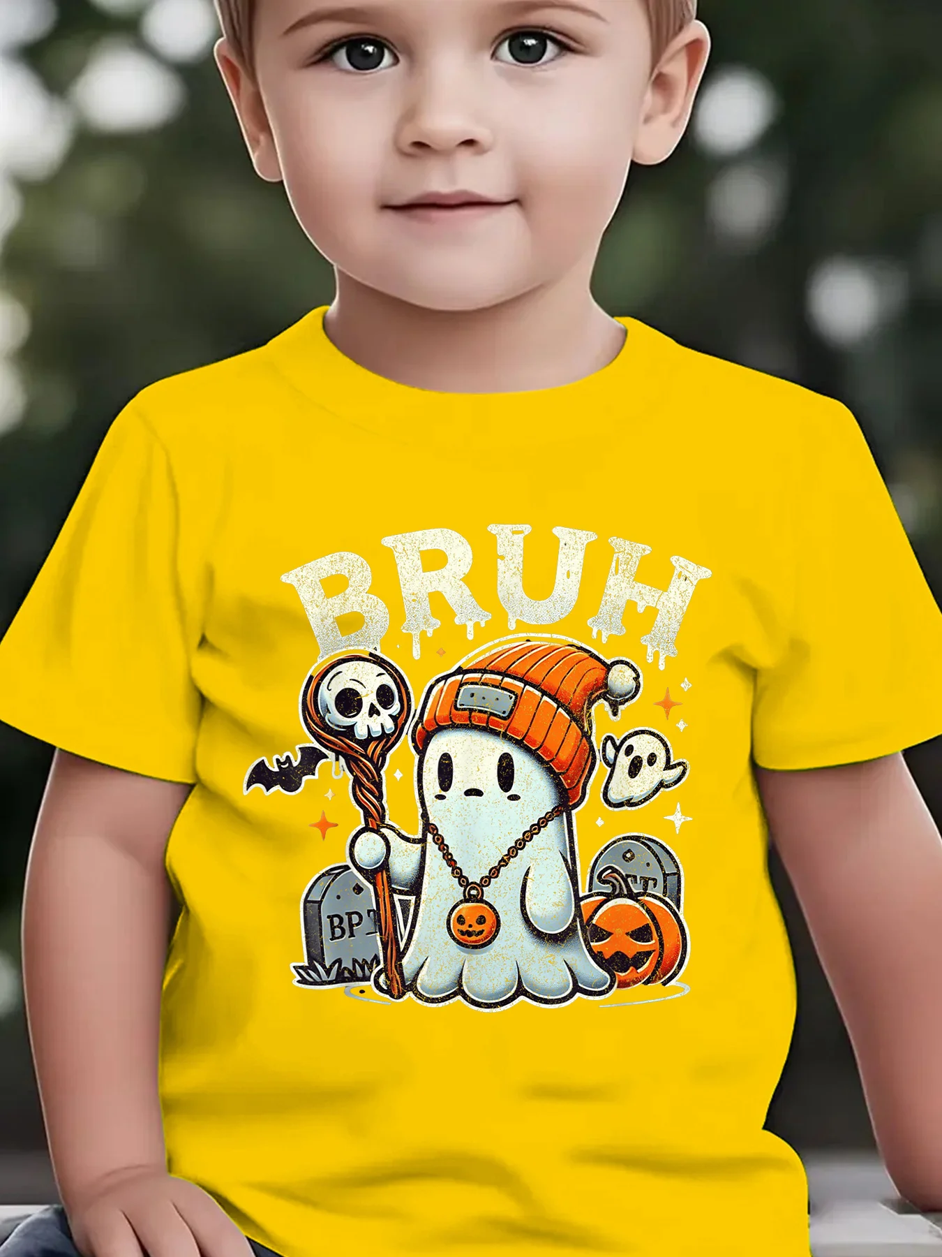 Kids Boys Girls Family Matching T Shirt Bruh Ghost Halloween Tombstone Pumpkin Graphic Print Short Sleeve Tee Casual Tops