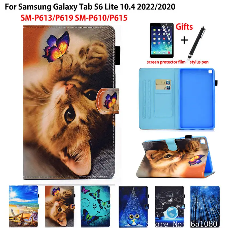 For Samsung Galaxy Tab S6 Lite 2022 Case 10.4 2020 SM-P613 SM-P619 SM-P610 SM-P615 Cover Funda Cute printing Stand Capa +Gift