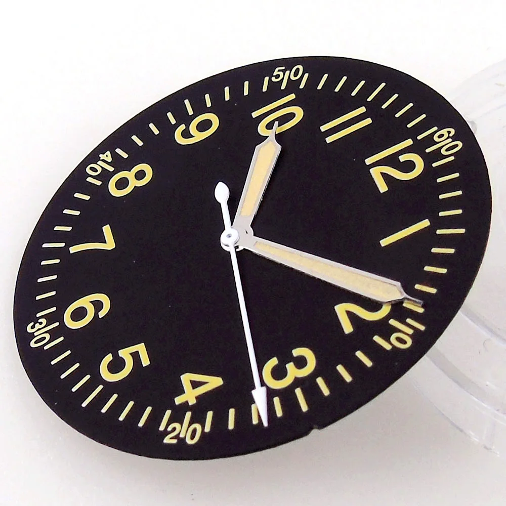 33.5mm Roman Number/Arab Mark Watch Parts Fit Automatic NH35A NH36A ETA 2836 33.5mm Creamy Yellow/Black Watch Dial Face Luminous