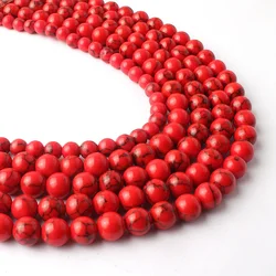 6 8 10 mm Red Turquoises Stone Beads Natural Round Loose Spacer Beads for Jewelry Making DIY Bracelet Necklace Accessories