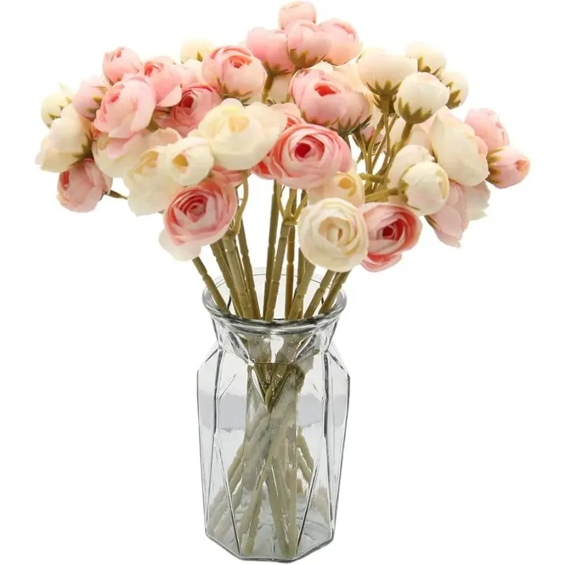 

18 Pcs Artificial Silk Rose Flowers Persian Ranunculus Bouquet Asian Buttercup,Suitable for Core Decorations,Weddings,Home (Pink