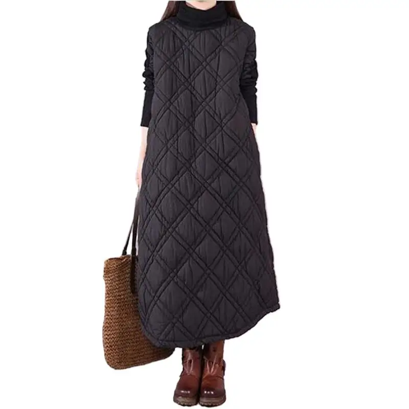 Women Turtleneck Long Coat Cotton Casual Thicken Warm A-Line Coats Female Clothes Argyle Patchwork Winter Coats