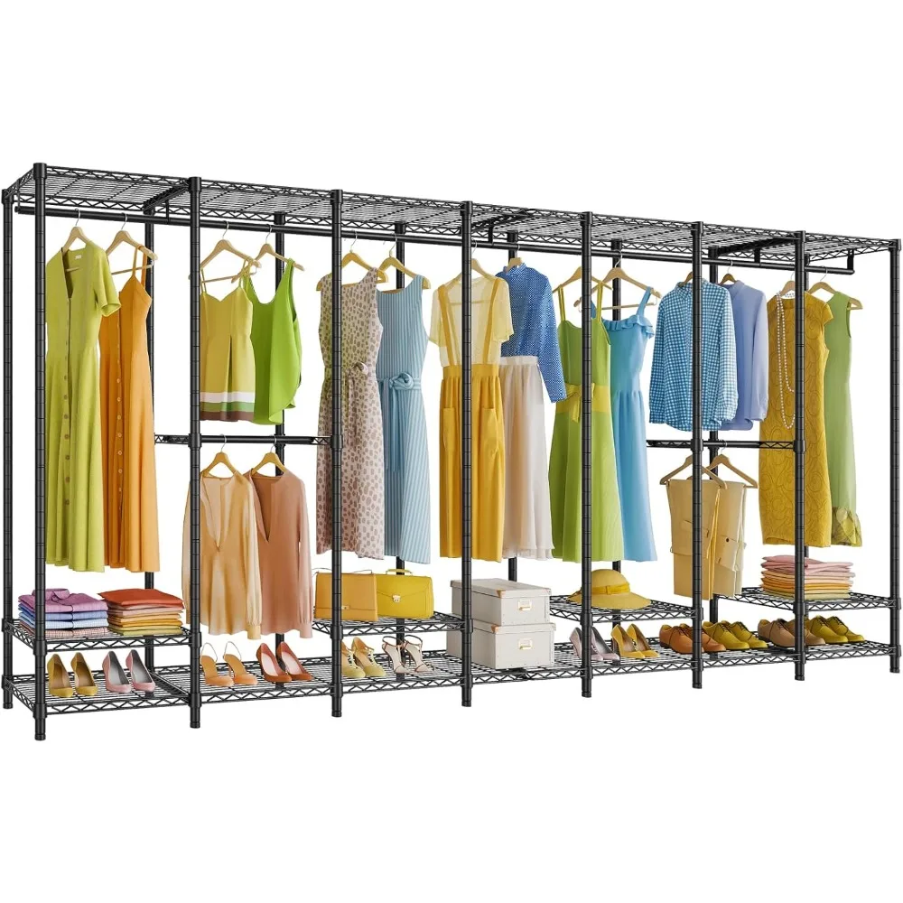 

V70 Extra Large Garment Rack Heavy Duty Clothes Rack, Freestanding Wardrobe Metal Closet for Hanging Clothes, Bedroom Organizer