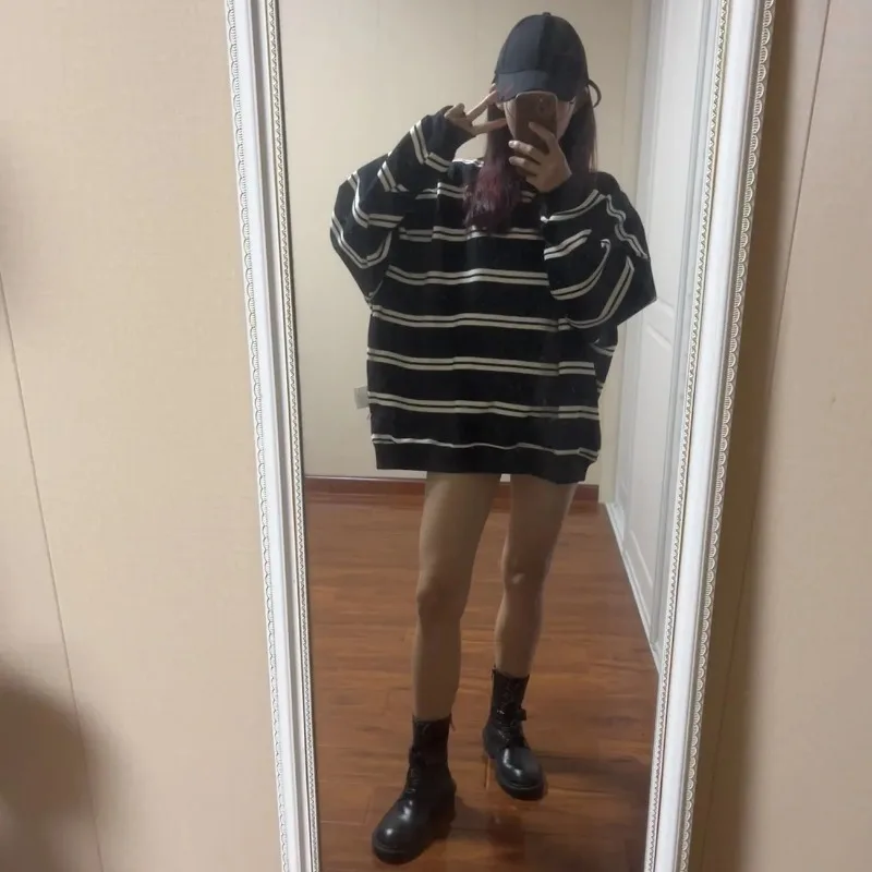 Maglione dolcevita stile donna a righe autunno e inverno Ulzzang moda donna studenti Harajuku Pullover da donna morbido Chic