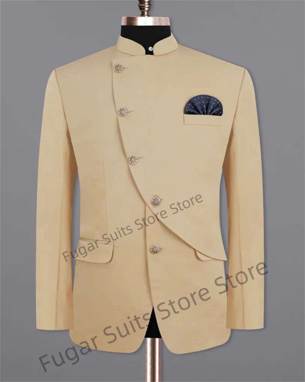 

High-end Chinese Style Beige Wedding Suits For Men Slim Fit Formal Groom Tuxedos 2 Pieces Sets Classic Male Blazer Costume Homme