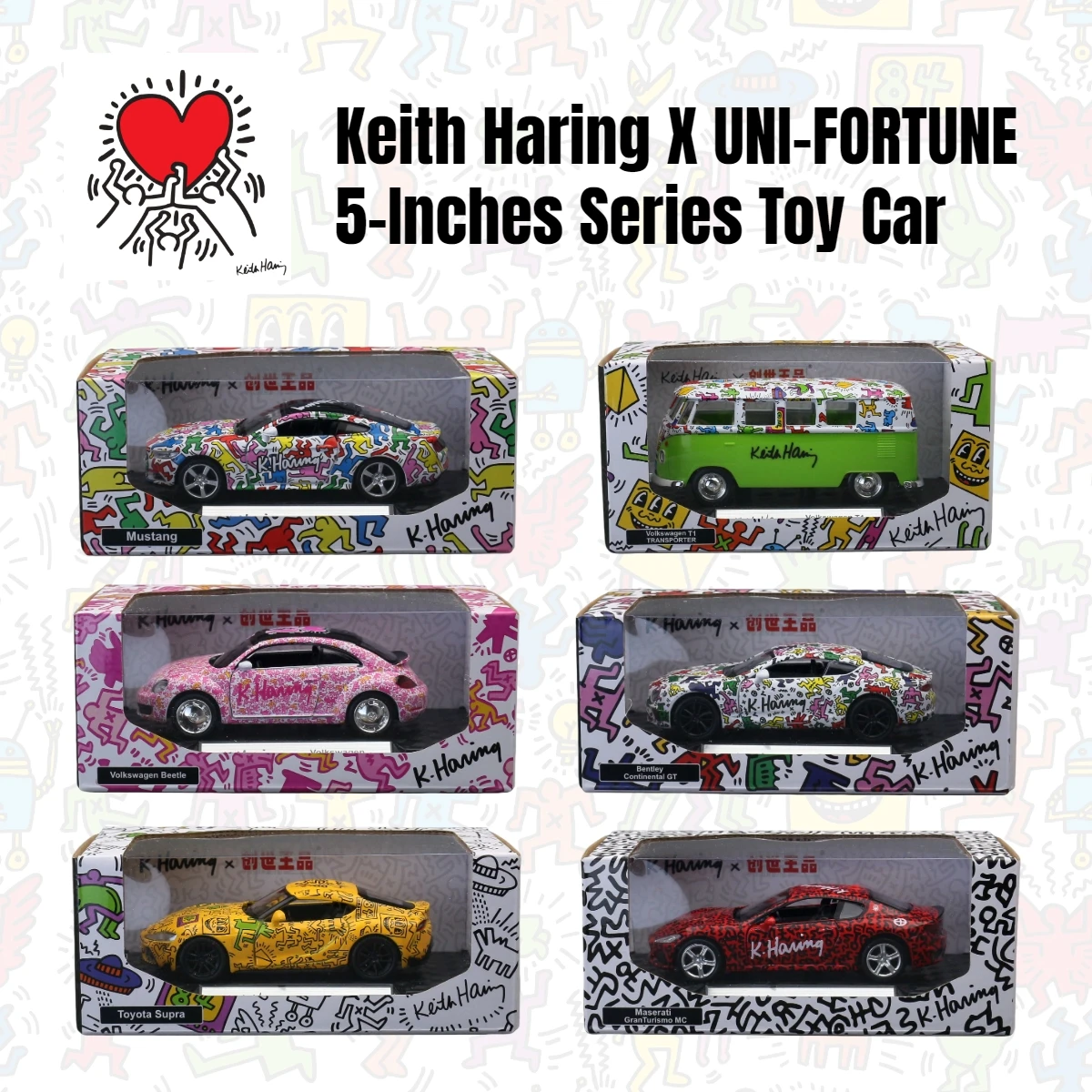 

RMZ CiTY X Keith Haring 1/36 Toy Car Model Volkswagen Toyota Bentley Maserati Diecast Metal Miniature Collection Gift Children