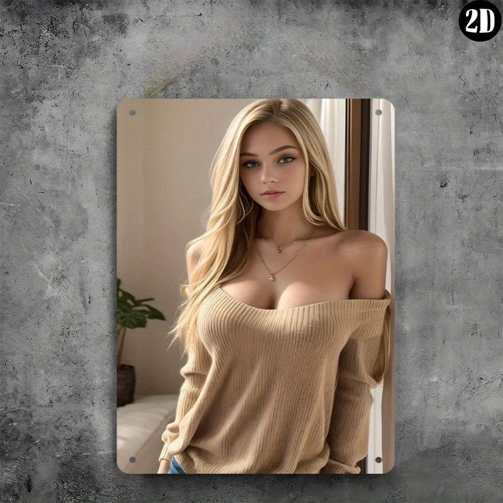 Elegant Flat Metal Wall Art 2D Blonde Pearl Knit Top for Home Bar Cafe Decor