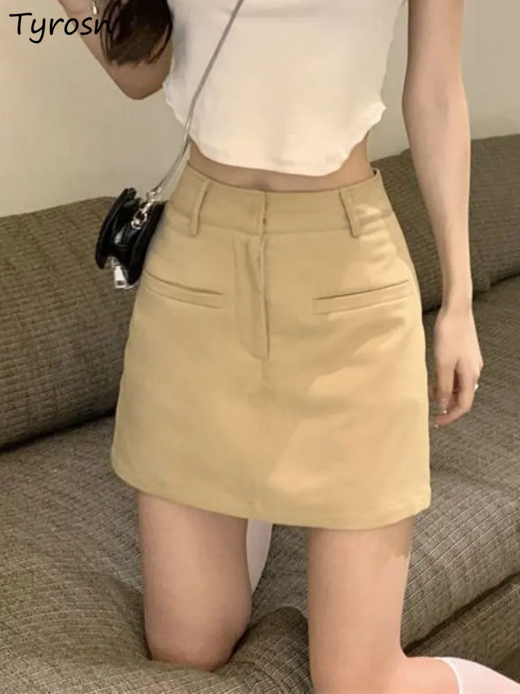 Skirts Women Minimalist Pure Design Elegant Fashion Mini Faldas Korean Style Retro Classic Basic Summer Ladies All-match Tender