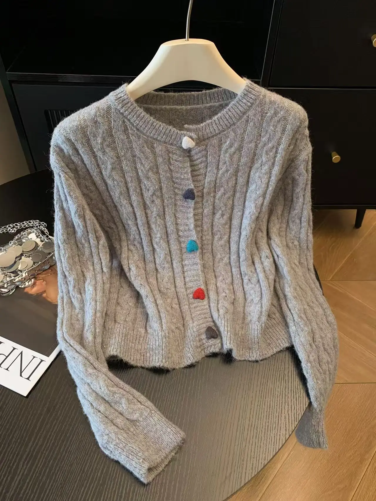 

Spring Autumn 2025 Women's Knitted Wool Sweater Soft Base Layer Outerwear Versatile Open Cardigan Coat Sweet Sle Round Ne