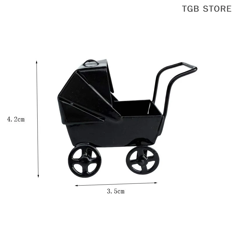 1:12 Poppenhuisminiaturen Zwart Smeedijzeren Kinderwagen Model Poppenhuis Slaapkamer Scène Decor Ornamenten Fantasiespel Speelgoed DIY
