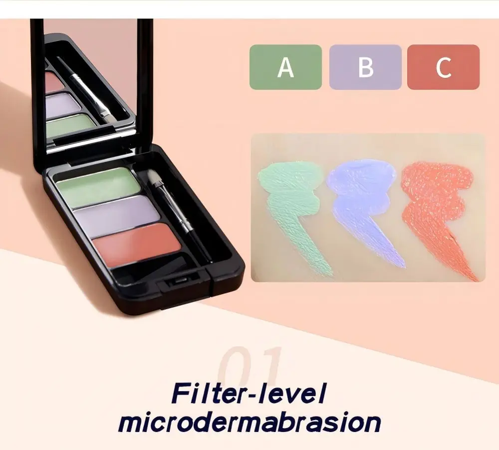 Corretivo de três cores de contorno natural para marcas de acne facial, manchas, sulcos rasgos, corretivo, iluminador