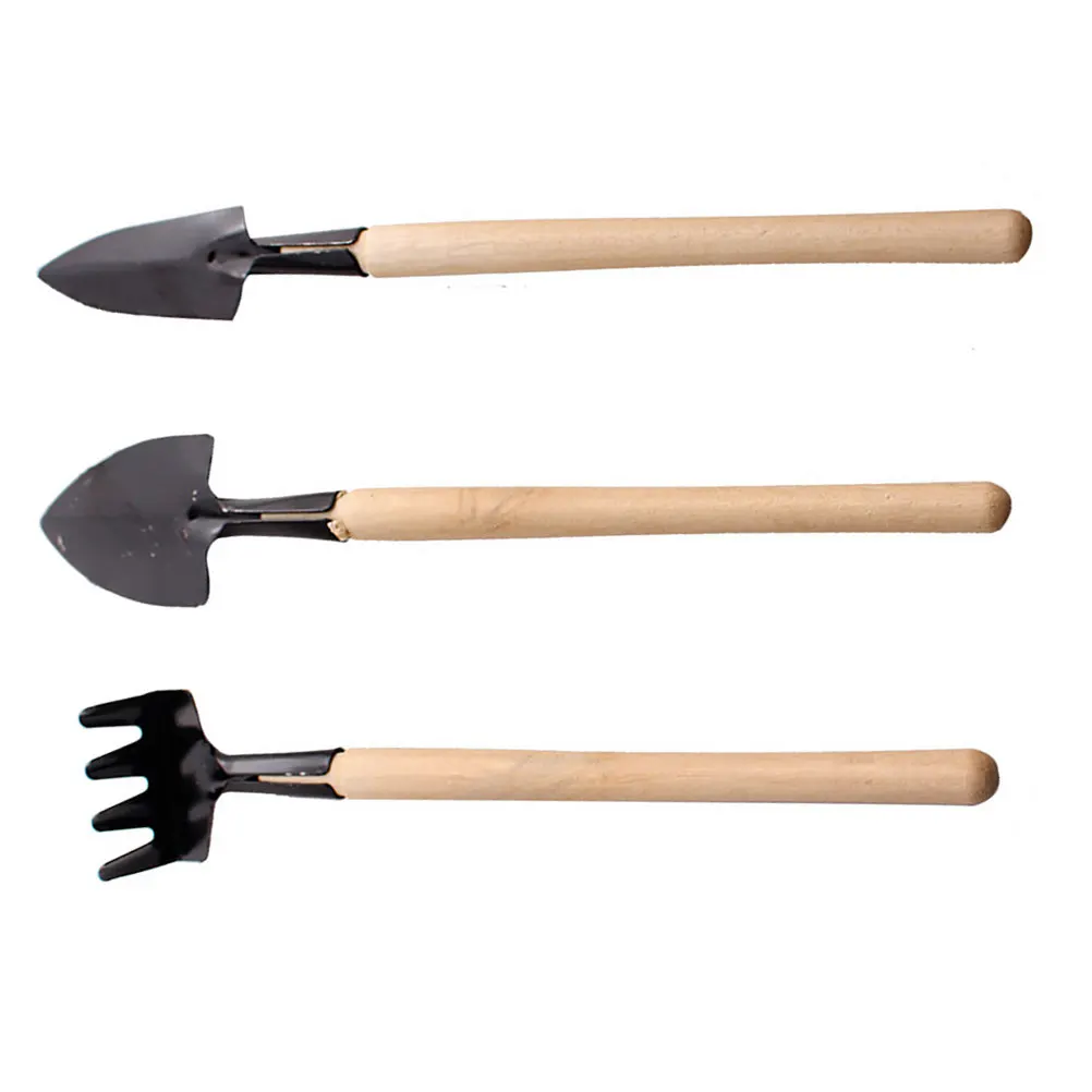 1Set Mini Garden Tools Kit Safe Smooth Wooden Handle Mini Gardening Tools Set for Home Outdoor Planting Digging