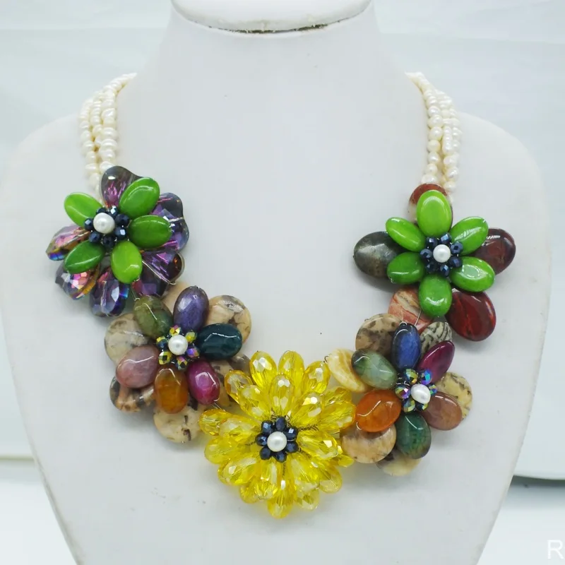 Brazil Onyx / Crystal  flower necklace 20