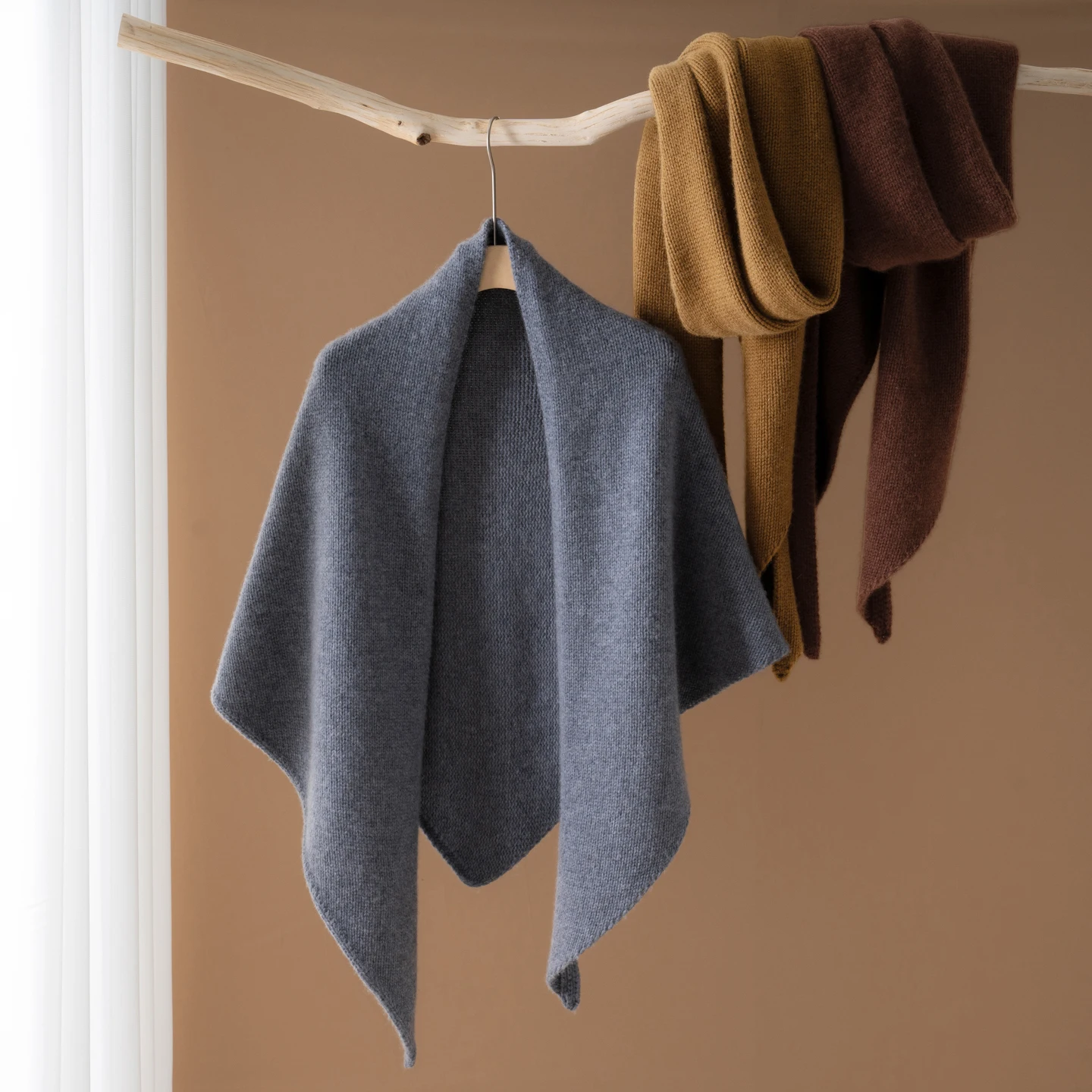 

ADDONEE Heavyweight 100% Cashmere Knit Triangle Scarf Shawls For Women Autumn Winter Fashion Thick Warm Cashmere Knit Scarf