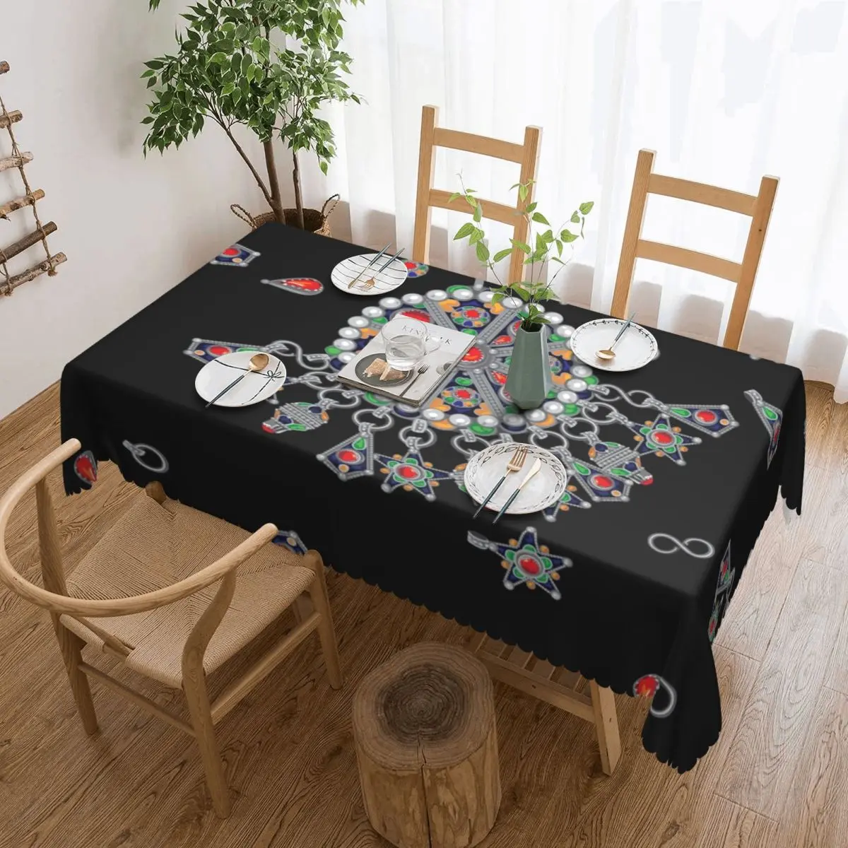 Customized Rectangular Oilproof Kabyle Jewelry Table Cover Amazigh Africa Ethnic Style Table Cloth Tablecloth for Dining