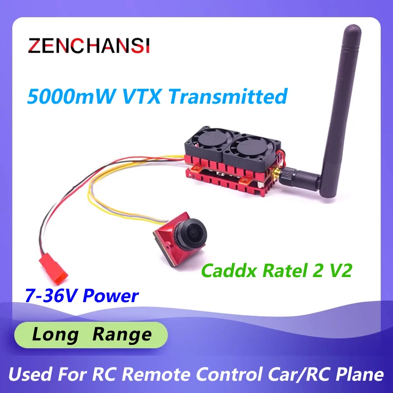 SLONWAKE Long Range 5.8G 48CH 5W FPV Video Sender adjustable Transmitter with Caddx Ratel2 2.1mm Lens Micro FPV Camera Drone