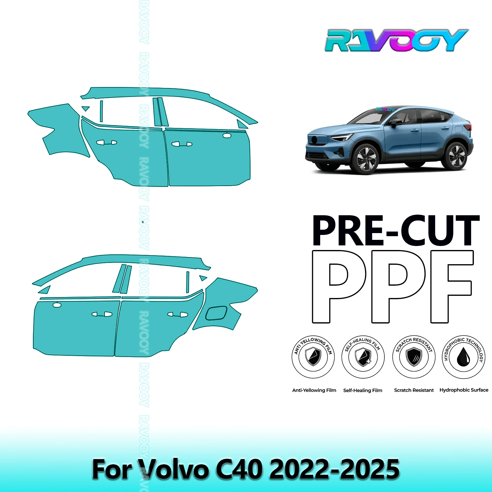 

For Volvo C40 2022-2025 8.5mil Clear Matte Pre-Cut PPF Door & A/B Pillar Kit TPU Paint Protection Film Set
