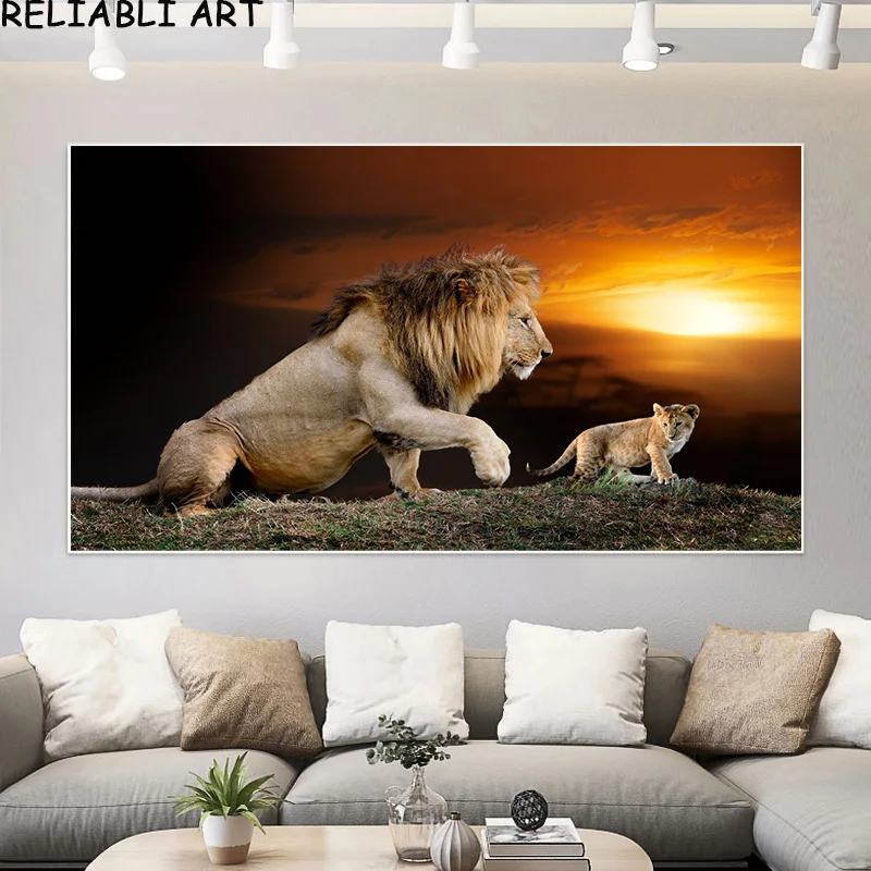 Modern Sunset Wild Lion Animal Canvas Painting Posters and Prints Picture Wall Art Pictures For Living Room Cuadros Home Decor