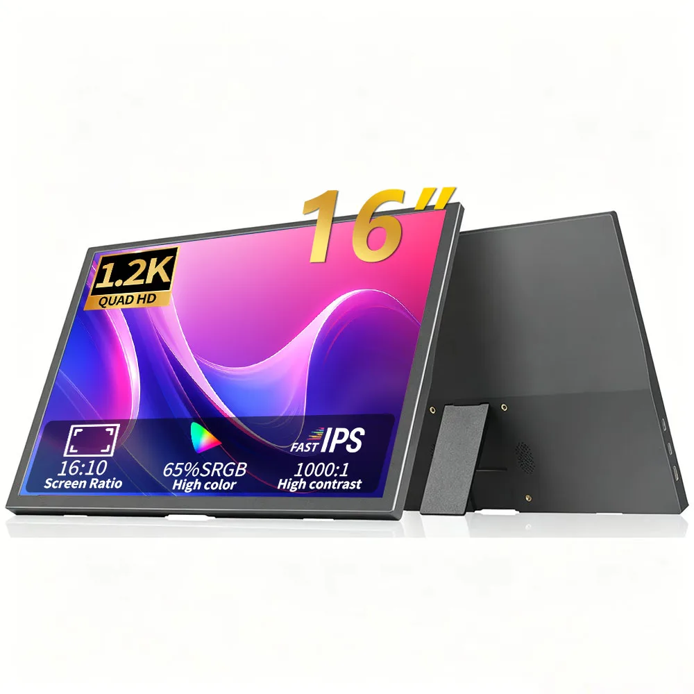 16 Inch Portable Monitor 1.2K Resolution 300cd/ Brightness 6bit IPS Large Stand Included for Laptop PS4/5 Switch Xbox