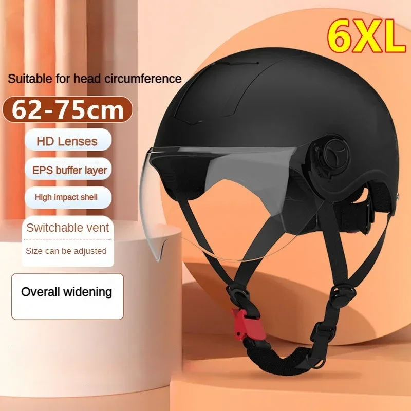 Large Size Helmet Electric Bike Motorcycle Extra Half Helmet Summer Sunscreen Lenses Suitable for Head Circumference of 62-75cm