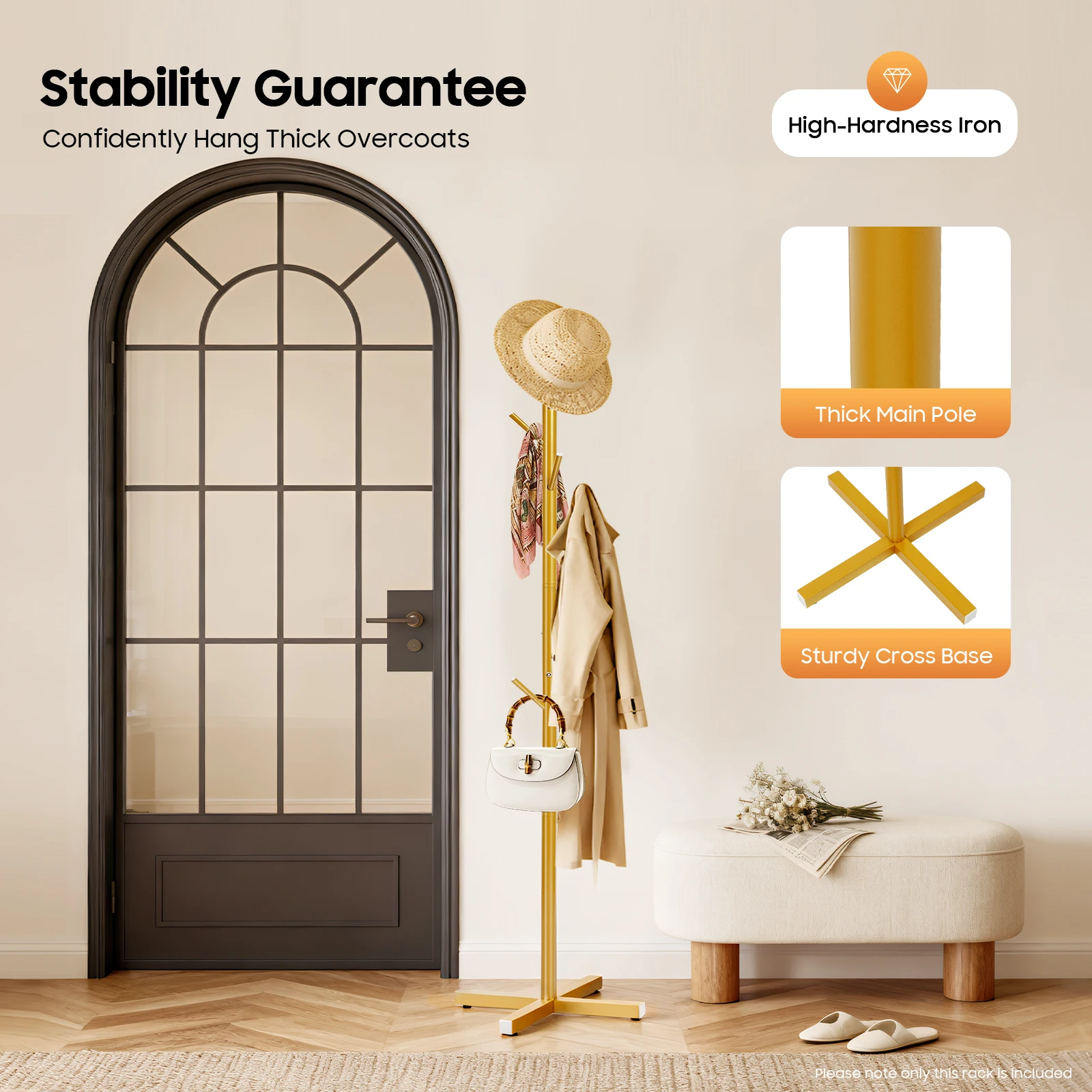 Gold Metal Coat Rack Tree-Shaped Vertical 7 Rod Floor Standing Hanger Storage Rack Coat Hat Scarf Holder for Bedroom Entrance