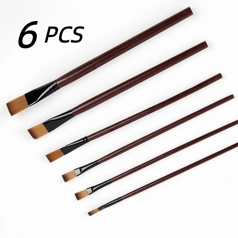 6-Piece Nylon Flat-Tip Watercolor Oil Painting Set, Professional Art Creation Painting Brushes