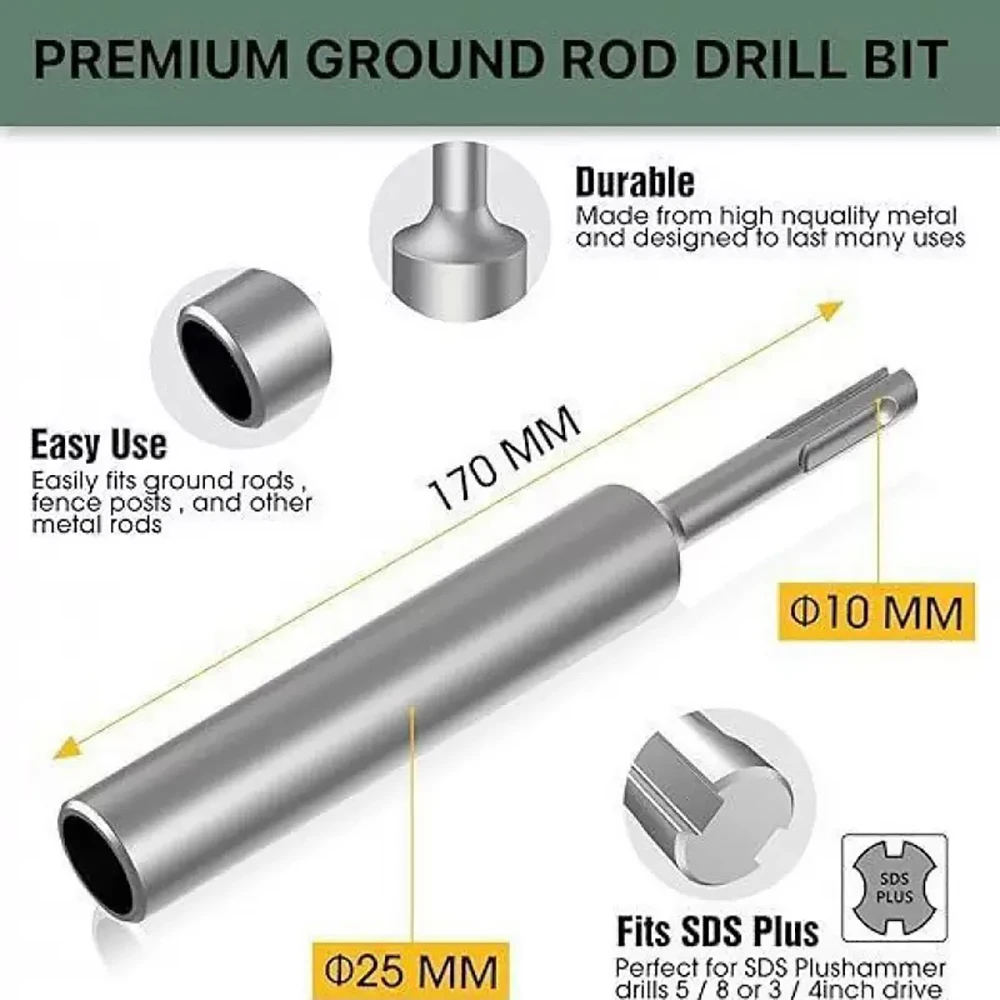 

Hardened Steel for SDS Plus Rotary Hammer Drill Power Tool SDS Plus Ground Rod Driver Durable 170mm Earth Stake Grounding Rod