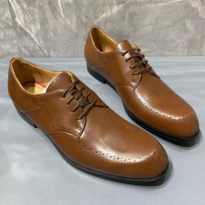 New Brown Genuine Leather Shoes Men Dress Shoes High Quality Italian Lace-up Mens Formal Shoes Designer Party And Wedding Shoes