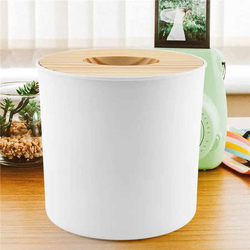 newA10R Wooden Cover Round Roll Paper Tissue Tube Household Removable Mini Wooden Tissue Box