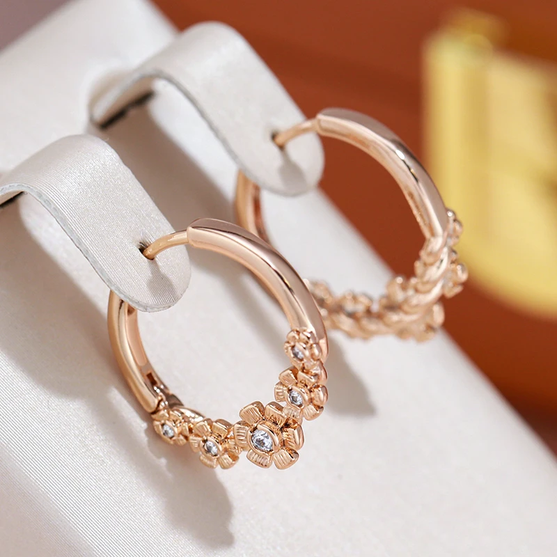 JULYDREAM Flower Design Slender 585 Gold Color Hoop Earrings for Women Trendy Party Jewelry Wedding Wear Dangle Accessories