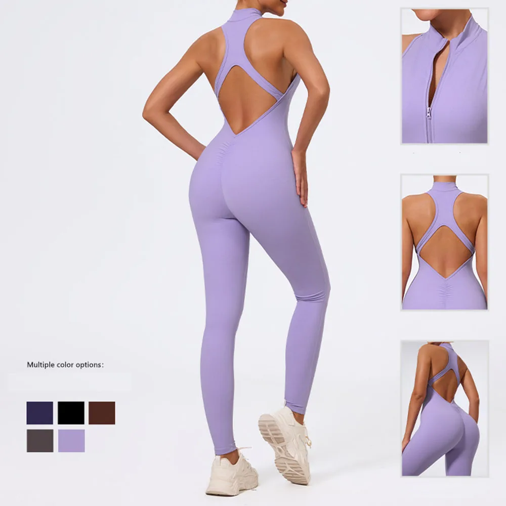 

Sexy High-Waisted Yoga Bodysuit‌ - Butt Lifting & Tummy Control Workout Jumpsuit, Crisscross Backless Design with Seamless Leg