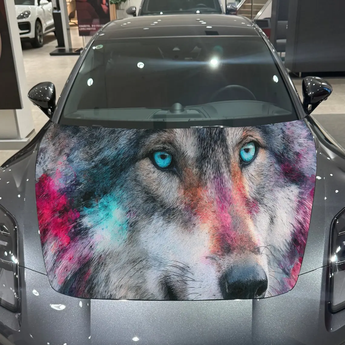 

Cosmic Wolf Neon Color PVC Car Hood Wraps, Self-Adhesive Waterproof Car Bonnet Decal Sticker, Car Decoration Protection Stickers