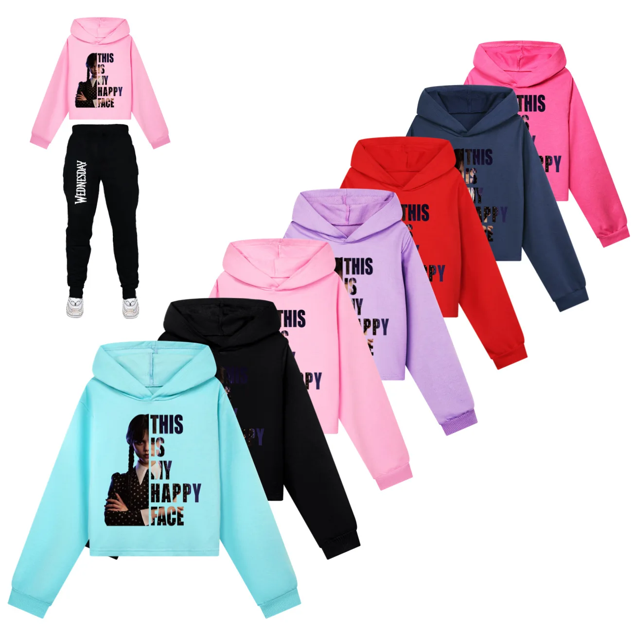 

Wednesday Cropped Hoodies Sweatshirts Addams Girls Hoodie Set Children Clothing Spring Hoody Kids Long sleeve Casual Tops 2158