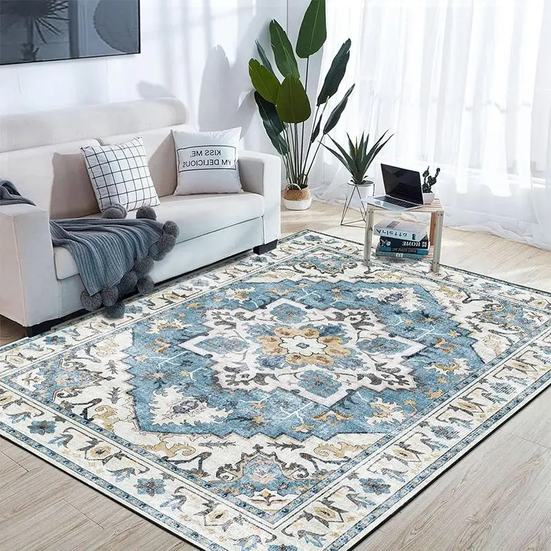 VIKAMA Bohemian Distressed Rug Large Non Slip Vintage Floral Pattern Carpet Washable Decorative Rug for Living Room Bedroom Home