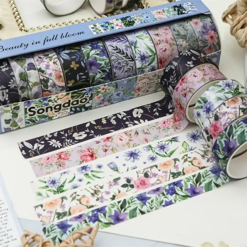 

Y5JB 10 Rolls of Aesthetic Flower Pattern Tape 15mm Wide Scrapbooking Decorative Tape