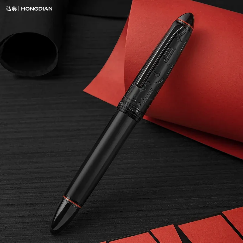 

New Brand HongDian N6 Black Piston Fountain Pen Resin EF/F/Long Knife Nib Torpedo Cloud Seal Cap Business Office Writing Pen