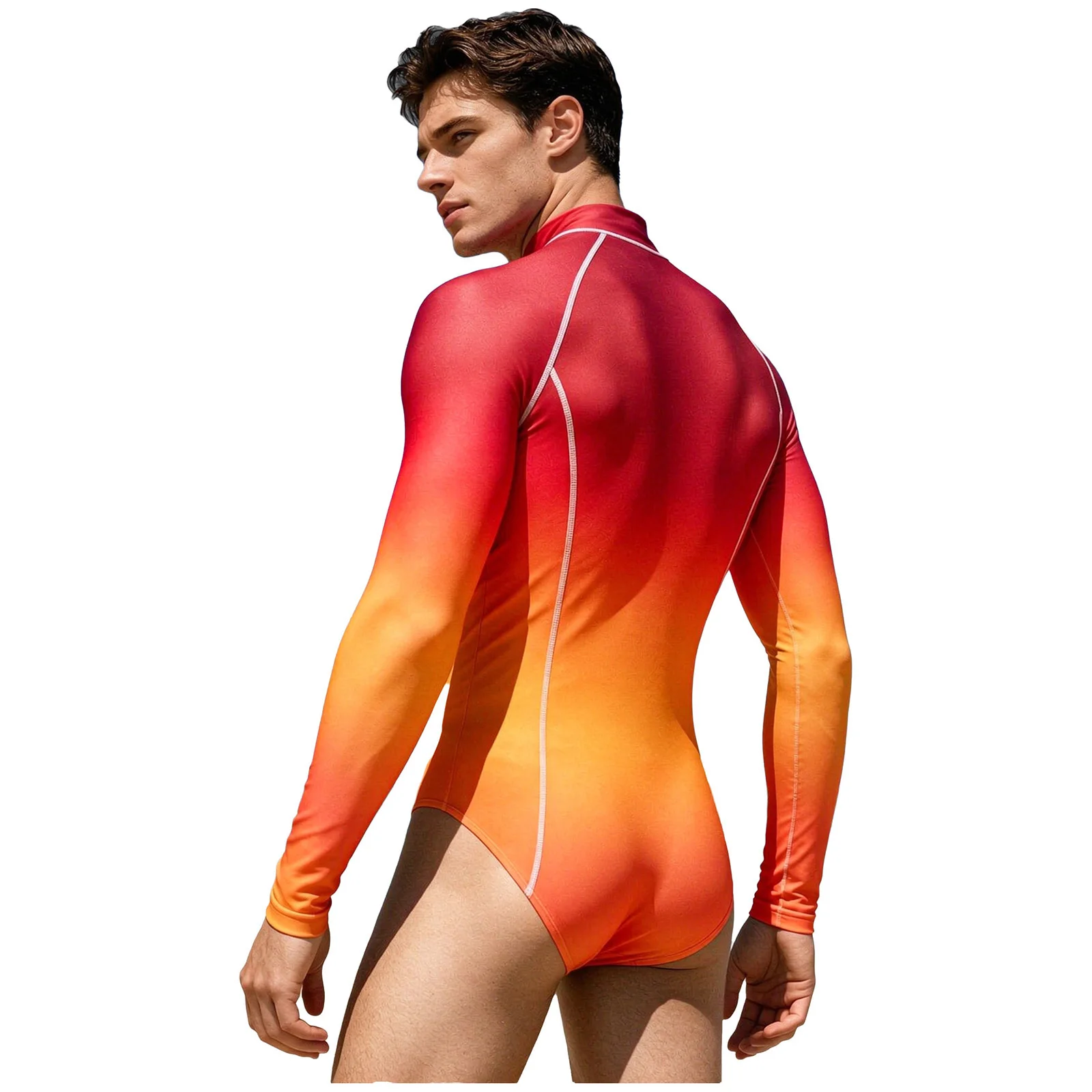 Badebekleidung für Herren, UPF50+, Farbverlauf, einteiliger Rashguard, Reißverschluss, kurzärmeliger Body, Surf-Badeanzug, schnell trocknender Neoprenanzug, Badeanzug – Detail 19