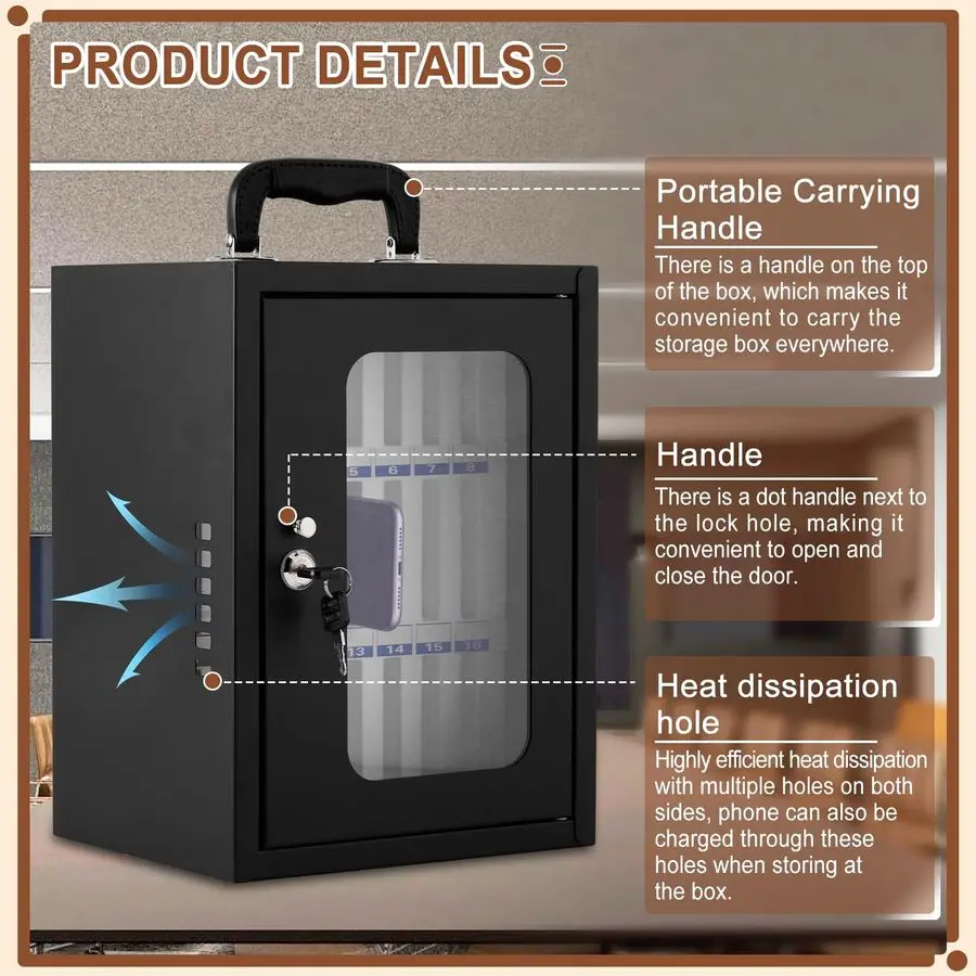 صندوق خزانة الهاتف، خزانة تخزين الهاتف الخليوي الفولاذية السميكة 24 فتحة صندوق قفل الهاتف الخليوي المثبت على الحائط للمدرسة والشركة