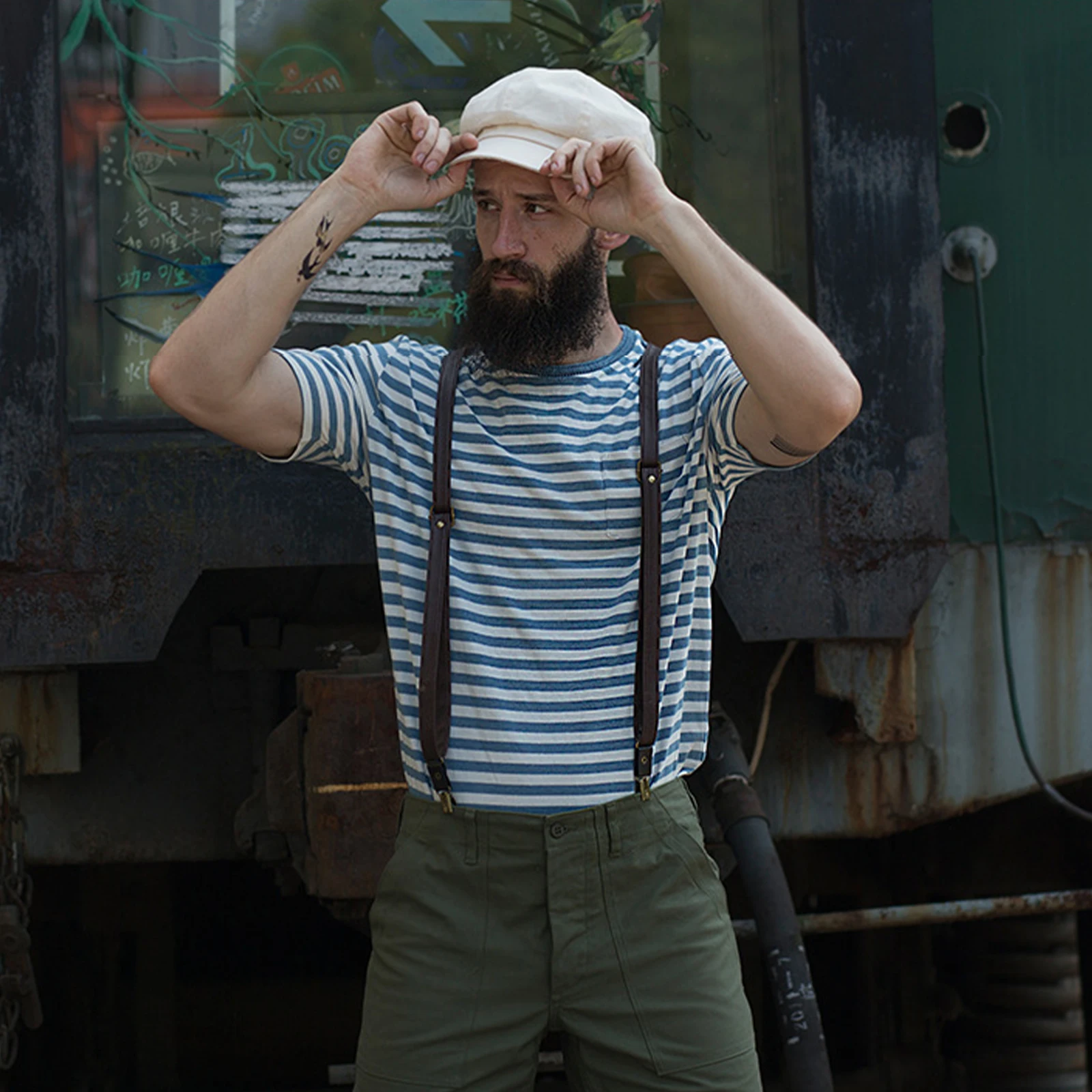 Vintage Breton Top Round Neck Men's Short-sleeved Striped T-shirt Retro College Style Striped Sailor Couple Dress Casual Tops