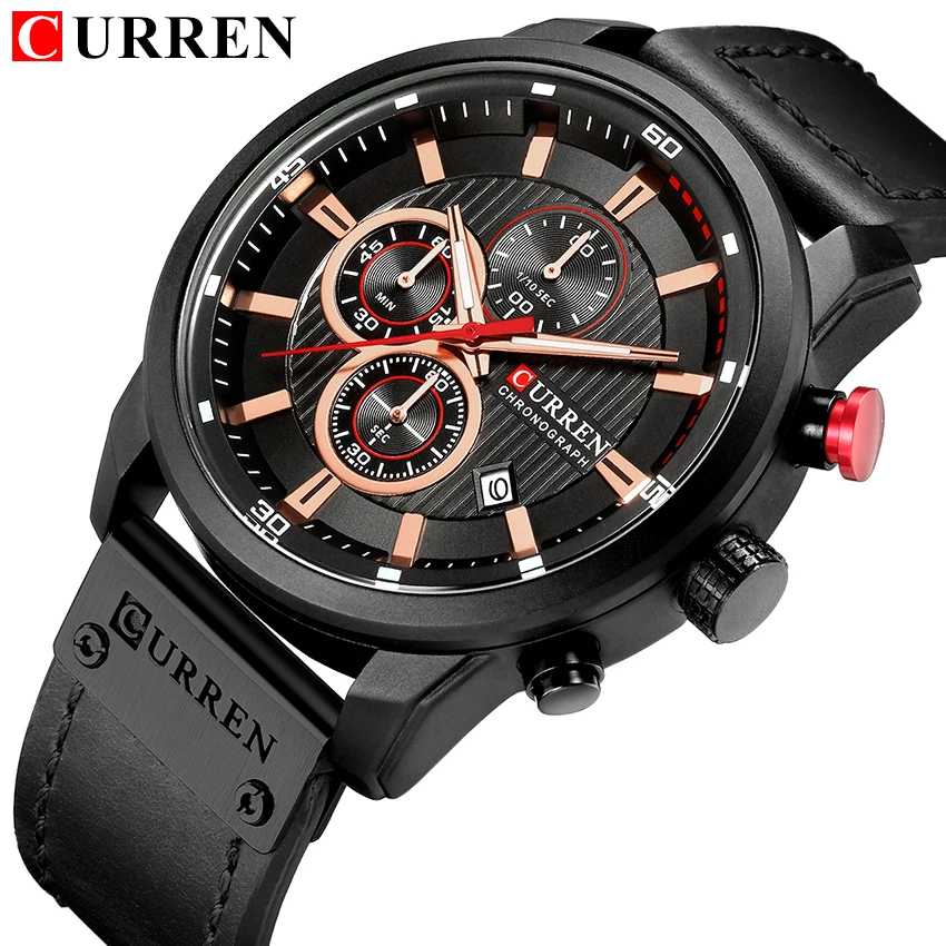 CURREN 8291 Herren-Quarz-Chronographenuhr, lässige Leder-Militär-Sport-Mode-Gentleman-Armbanduhr – Detail 21