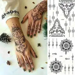 Zwarte Henna Tijdelijke Tatoeages voor Vrouwen Kant Bloem Mehndi Sticker voor Hand Fake Henna Tattoo Sticker Body Art Hena Tatoo