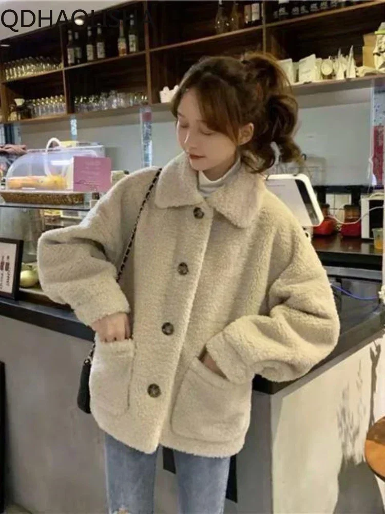 Women\'s Coat 2023 New in Autumn Winter Thickened Cardigan Jacket Fashionable Versatile Retro Korean Version Loose Plush Coat