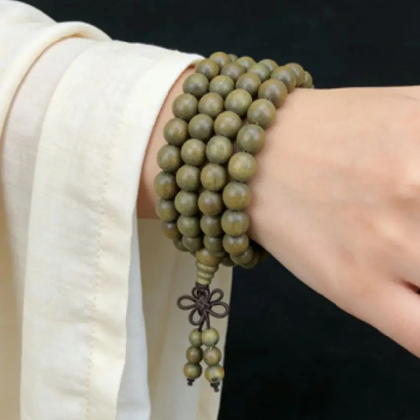 8mm Green Sandalwood 108 Beads Bracelet Charm Japa Wear Men Handmade Chain Bangle Buddhist Fragrant Peace Link Mala Prayer